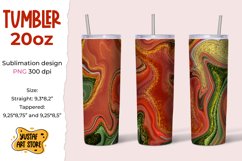Skinny Tumbler sublimation 20oz.Green, red, gold fluid art Product Image 1