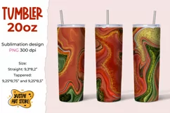 Skinny Tumbler sublimation 20oz.Green, red, gold fluid art Product Image 1