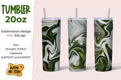 Skinny Tumbler sublimation 20oz.Green White fluid art, shine Product Image 1