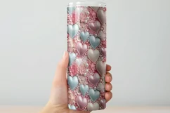 Valentine's Day Tumbler Wrap | 3D Hearts and Pearls PNG Product Image 2