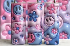 3D Inflated Puff Tumbler Wrap | 3D Floral Smiley PNG Product Image 2