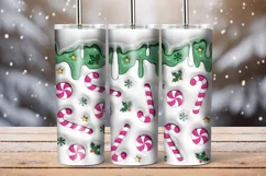3D Inflated Candy Cane Tumbler Wrap | Christmas Tumbler PNG Product Image 2