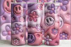 3D Inflated Puff Tumbler Wrap | 3D Floral Smiley PNG Product Image 2