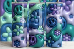 3D Inflated Puff Tumbler Wrap | Retro Floral Smiley PNG Product Image 2