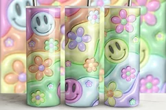 3D Inflated Puff Tumbler Wrap | Pastel Floral Smiley PNG Product Image 2