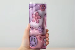 3D Inflated Puff Tumbler Wrap | 3D Floral Smiley PNG Product Image 3