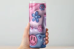 3D Inflated Puff Tumbler Wrap | 3D Floral Smiley PNG Product Image 3