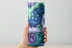 3D Inflated Puff Tumbler Wrap | Retro Floral Smiley PNG Product Image 3
