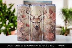 Watercolor Deer 20 oz Skinny Tumbler Sublimation PNG Product Image 1