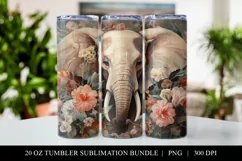 Watercolor Elephant 20 oz Skinny Tumbler Sublimation PNG Product Image 1