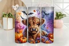 Highland Cow Tumbler Sublimation Wrap, Halloween Wrap PNG Product Image 1