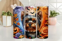 Festive Yorkie & Pumpkins Halloween Tumbler Wrap Design Product Image 1