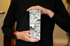 3D White Flowers Tumbler Wrap | Seamless Carved Look PNG Product Image 2