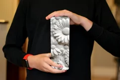 3D White Flowers Tumbler Wrap | Seamless Carved Look PNG Product Image 2