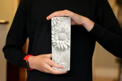 3D White Flowers Tumbler Wrap | Seamless Carved Look PNG Product Image 2