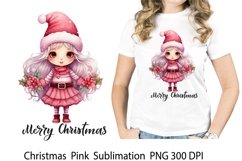 Christmas Sublimation. Christmas Gnome Girl. Pink Christmas. Product Image 1