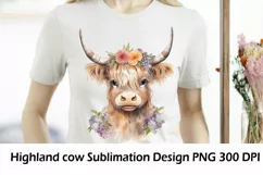 Highland Cow Sublimation. Floral Higland Cow PNG. Product Image 1