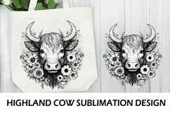 Floral Highland Cow Sublimation. Higland Floral Png Cow. Product Image 1