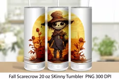 Fall Scarecrow 20 oz Skinny Tumbler PNG. Cute Scarecrow. Product Image 1