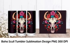 Boho Scull PNG Tumbler Sublimation. Tumbler Wrap 20 oz Product Image 1