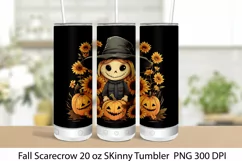 Fall Scarecrow 20 oz Skinny Tumbler PNG. Scarecrow PNG. Product Image 1