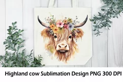 Highland Cow Sublimation. Floral Higland Cow PNG. Product Image 1