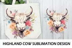 Highland Cow Sublimation. Floral Higland Cow PNG. Product Image 1