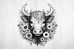 Floral Highland Cow Sublimation. Higland Floral Png Cow. Product Image 2