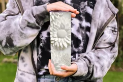 3D White Flowers Tumbler Wrap | Seamless Carved Look PNG Product Image 3