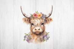 Highland Cow Sublimation. Floral Higland Cow PNG. Product Image 2