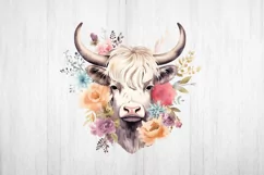 Highland Cow Sublimation. Floral Higland Cow PNG. Product Image 2