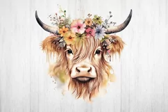 Highland Cow Sublimation. Floral Higland Cow PNG. Product Image 2