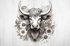 Floral Highland Cow Sublimation. Highland Floral Png Cow. Product Image 2
