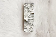 3D White Flowers Tumbler Wrap | Seamless Carved Look PNG Product Image 4
