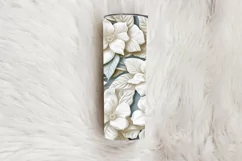 3D White Flowers Tumbler Wrap | Seamless Carved Look PNG Product Image 4