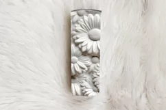 3D White Flowers Tumbler Wrap | Seamless Carved Look PNG Product Image 4