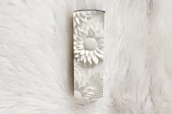 3D White Flowers Tumbler Wrap | Seamless Carved Look PNG Product Image 4