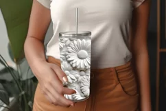 3D White Flowers Tumbler Wrap | Seamless Carved Look PNG Product Image 5