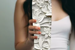 3D White Flowers Tumbler Wrap | Seamless Carved Look PNG Product Image 7