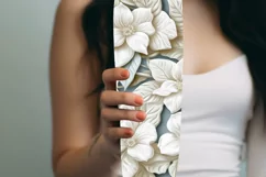3D White Flowers Tumbler Wrap | Seamless Carved Look PNG Product Image 7
