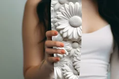 3D White Flowers Tumbler Wrap | Seamless Carved Look PNG Product Image 7