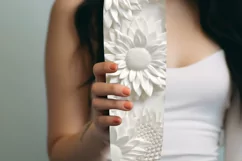 3D White Flowers Tumbler Wrap | Seamless Carved Look PNG Product Image 7