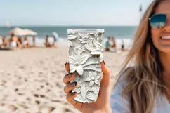 3D White Flowers Tumbler Wrap | Seamless Carved Look PNG Product Image 8
