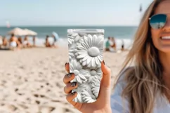 3D White Flowers Tumbler Wrap | Seamless Carved Look PNG Product Image 8