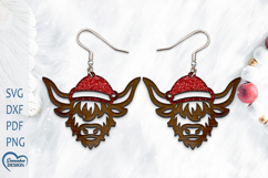 Christmas Earrings Laser Cut. Christmas Highland Cow Laser. Product Image 1