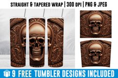 3D Skull Tumbler Wrap, Tooled Leather Skull Tumbler Wrap Product Image 1