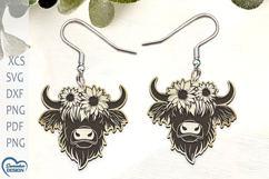 Highland Cow Earrings Laser Cut. Highland cow SVG File. Product Image 1
