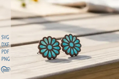Spring Stud Flower Earrings Laser Cut. Boho Earrings Laser. Product Image 1