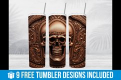 3D Skull Tumbler Wrap, Tooled Leather Skull Tumbler Wrap Product Image 2