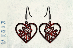 Cute Heart Cat Earrings Laser Cut. Laser Cut earrings SVG. Product Image 1